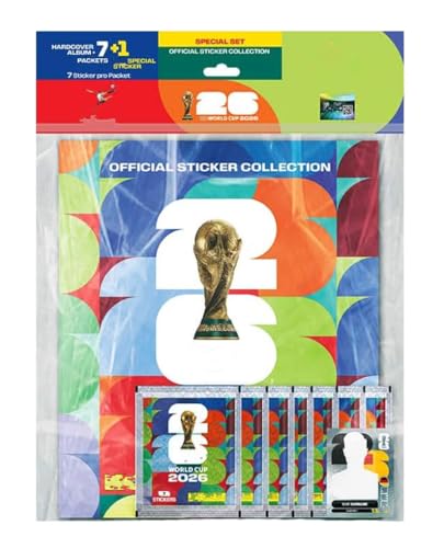 HARDCOVER Sammelalbum für die WM 2026 inkl. 7 Sticker-Tüten & 1 Special Sticker Premium Sammelmappe für Fußball Fans Hard Cover Album für Panini WM 2026