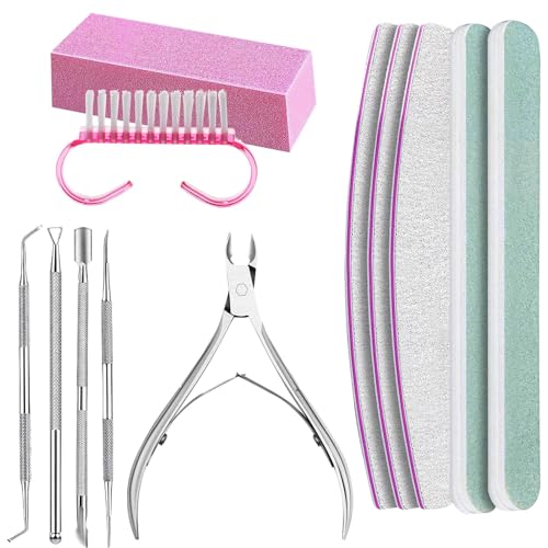Kit de herramientas para el cuidado de las uñas, kit de cuidado de uñas de acero inoxidable 100/180, incluye limas de uñas, pulidor de uñas rosa, limas de pulido, pelacutículas triangular para salón