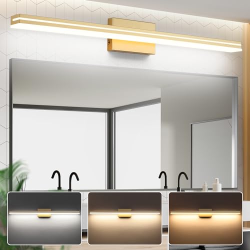 Image of SineRise LED Modern Bathroom Vanity Light Fixtures (40-Inch, 3000K /4000K /6000K, Dimmable), Gold Modern Acrylic Bathroom Wall Lighting Fixtures Over Mirror