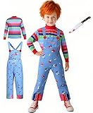 KUGVDI Halloween Chucky Costume for Kids Adult Good Guys Doll Child’s Play Cosplay Jumpsuit Includes Tattoo Scars and Prop Knife(S)