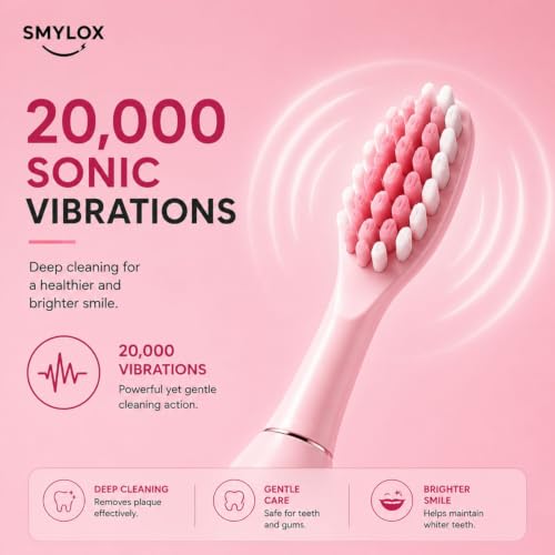 Image of Smylox Go Rechargeable Electric Toothbrush for Adults | 2 Brush Heads | 5 Cleaning Modes | 120-Day Battery Life | 2-Min Smart Timer with QuadPacer | IPX8 Waterproof | USB-C Fast Charging, 1-Y Warranty