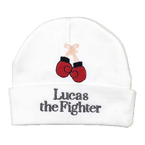 Ava's Miracles Personalized Baby hat with Boxing Gloves (Preemie) White Cover