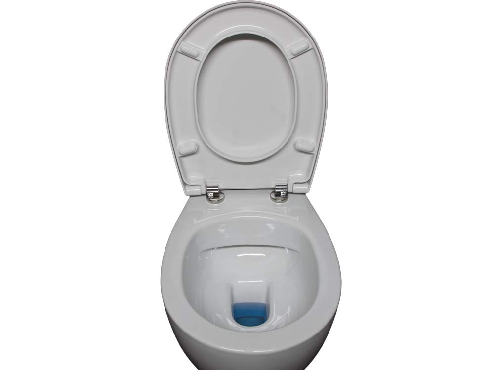 Aqua Bagno | Wisząca WC bez krawędzi spłukiwania z duroplastu Softclose, biała ceramiczna toaleta, spłukiwacz do spłukiwania, długość 51 cm