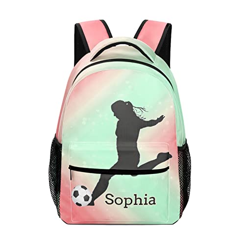 Cute Girls Soccer Backpack Personalized Book Bag Sport Casual Hiking Camping Pack with Name