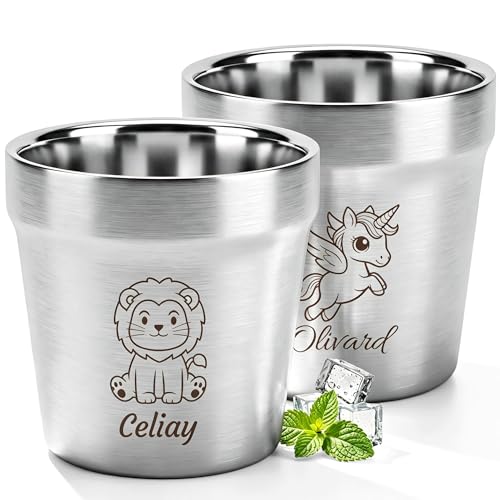 OXYEFEI Edelstahl Becher Kinder personalisiert mit Namen & Motiv graviert Unzerbrechlicher Trinkbecher für Jungen & Mädchen Geschenk zum Geburtstag Kindergartenstart & zur Taufe