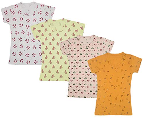 Image of indi weaves Girls Half Sleeve Cotton Printed T-Shirts Pack of 4