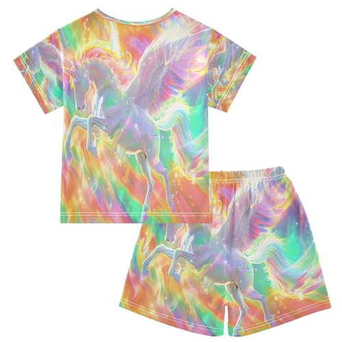 senya Short Sleeve Pajamas Sets Summer Cotton Sleepwear Rainbow Swings Unicorn2