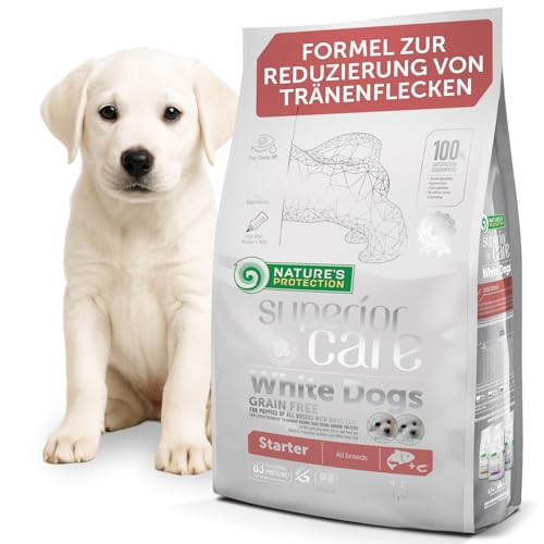 Nature's Protection Superior Care Hundefutter Trocken Getreidefrei - Hypoallergenes Welpenfutter mit Lachs für Weiße Hunde Aller Rassen, Trockenfutter für Welpen, 1.5kg