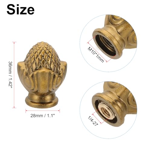 Image of PATIKIL 36 x 28mm Lamp Finials Caps Knob, 2 Set Solid Lamp Shade Top Decoration Screw Cap Nuts with Brass Reducing Adapter for Table Lamps Floor Lamps, Gold Bronze