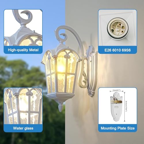 Outdoor Wall Lights for Porch, Patio, Yard - 17.1'' H White Exterior Wall Lighting Fixtures, Waterproof & Anti-Rust Outside House Light Wall Mount Lantern Sconce