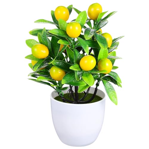 Fake Lemon Tree Small Artificial Plant Fake Plastic Lemon Tree Bonsai Decor Potted Plant Bathroom Faux Plant for Indoor Decor Window Tabletop Office Colorful Flower Plant