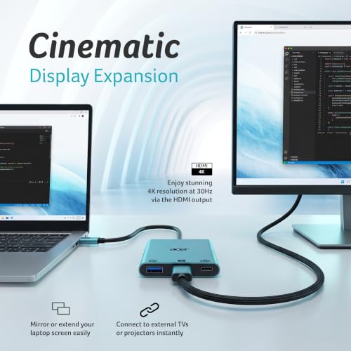 Image of Acer MultiLink 3-in-1 USB-C Hub | 4K HDMI @30Hz | USB 3.0 5Gbps Data Transfer | 100W USB-C Power Delivery Pass-Through | Plug & Play USB-C Adapter for MacBook, Windows Laptop, Tablet & Smartphone