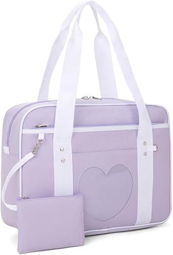 Miniatura 8 de Bolso japonés con ventana en forma de corazón versátil como bolso de hombro para computadora portátil Negro,Beige,Azul,Rosa,Púrpura,Rosado y