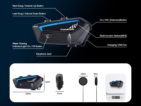 Image of FreedConn FX Motorcycle Bluetooth Headset, Helmet Intercom Communication Systems with CVC Noise Cancellation, IP67 Waterproof, 4 Riders 1200M Range, Music Sharing, 2 Pack (Silver+Black)
