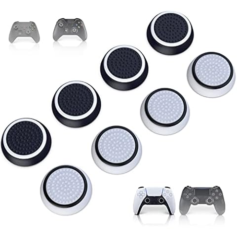 MatoSan® 8x Black & White Thumbstick Caps Grip Accessory Set Aim Assist Caps for XBOX One Series X S Switch Pro Controller PS5 PS4 Controller Sticks Joystick Protection Attachments Cover