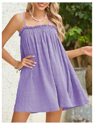 Image of MakeMeChic Women's Babydoll Dress Sleeveless Swing Shirred Mini Dresses | Beach, Summer, Sundress, Ruffle, Casual Dress, Flowy Dress