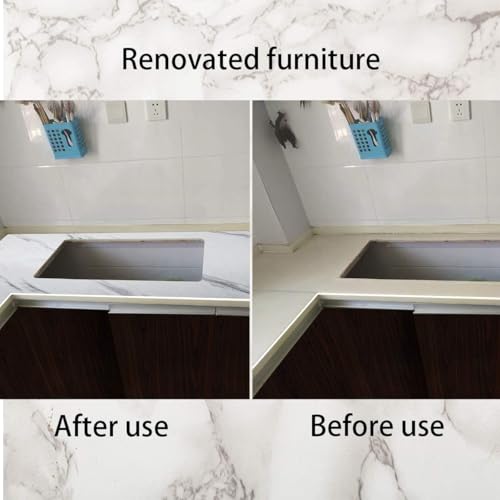 Image of Large White Marble Wallpaper Peel Stick Countertops Granite Conatact Paper | Thick 48 inchx591 inch Marble Counter Top Vinyl Wrap Waterproof Self-Adhesive Wall Paper DIY Furniture Sticker for Kitchen Countertop