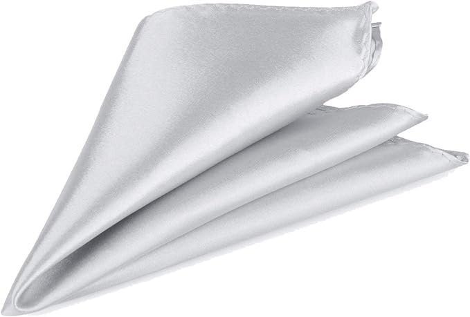 France Mens Fashion Accessories Pocket Square Suspenders and Cufflins Satin Fabric Free Size (Pocket Square, Silver Grey)-image-49