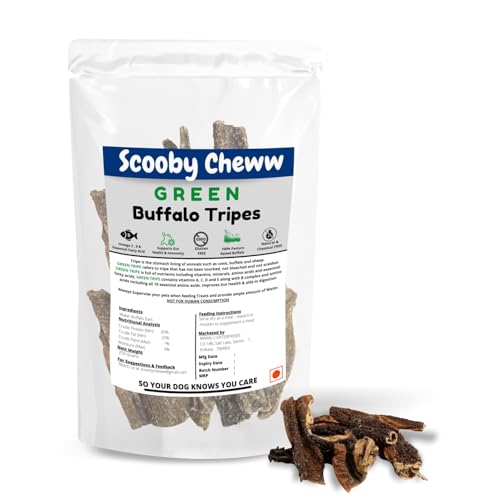 Image of Scooby Cheww-Dry Green Buffalo Tripe Treat | Rich in Omega 3,Omega 6 & Fatty Acids | Single Ingredient, Dehydrated Buffalo Tripe for Dogs | Natural Dog Chew Treat (Pack of 2)