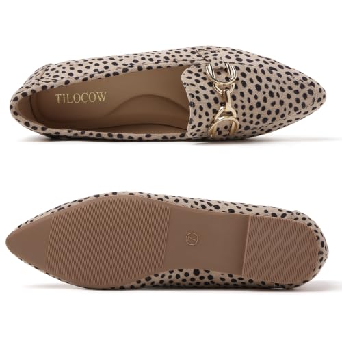 Image of Tilocow Metal Chain Loafers Flats for Women Pointed Toe Slip on Flats Dressy Casual Comfortable Work Business Shoes