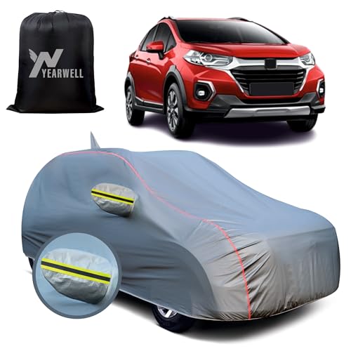 Image of Car Body Cover for Ford EcoSport, 100% Waterproof, Heat-Resistant with Mirror & Antenna Pockets, Soft Cotton Lining, Triple Stitched, Green Reflector (Metallic Grey)