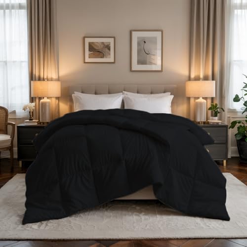Image of Earthlycozy 300GSM Premium Comforter - Hypoallergenic, Breathable, Reversible, Lightweight, All-Season, AC Friendly and Machine Washable (Black, Single)