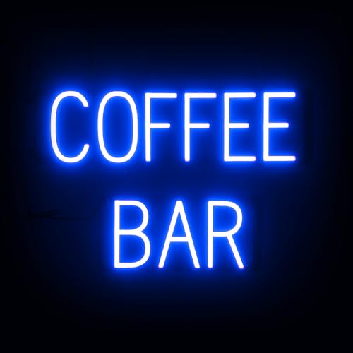 Image of SpellBrite LED Neon COFFEE BAR Sign for Business - Blue, 23 inch x 15 inch | Ultra-Bright Click-Together Signage for Cafes, with Visibility from 500 Feet - 8 Animations, 6 Brightness Settings