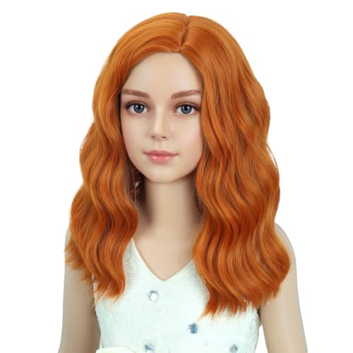 Image of PATTNIUM Kids Child Orange Wig Short Curly Orange Ginger Wig for Kids Dark Orange Wigs Synthetic Hair Girls Wigs (Dark Orange)
