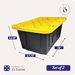 HOMZ 2-Pack Durabilt, Heavy Duty Plastic Storage Bins with Lids, 15 Gallon, Black/Yellow - Stackable Container Boxes for Home, Attic, and Garage Organization - Image 4