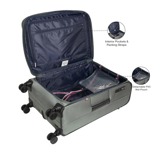 Image of Tommy Hilfiger Westfield Unisex Mid Soft Luggage - Olive+Black | 14-inch Laptop Compatible | Twill Polyester Shell | Flushed TSA Lock | 360 Self-Lubricating Double Wheels | 64L Capacity | 70cm