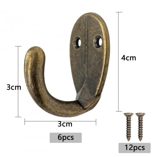 Rieoany 6 Antike Bronzehaken, Vintage Kleiderhaken oder Handtuchhaken, Material aus Zinklegierung, Aufbewahrungshaken für Zuhause
