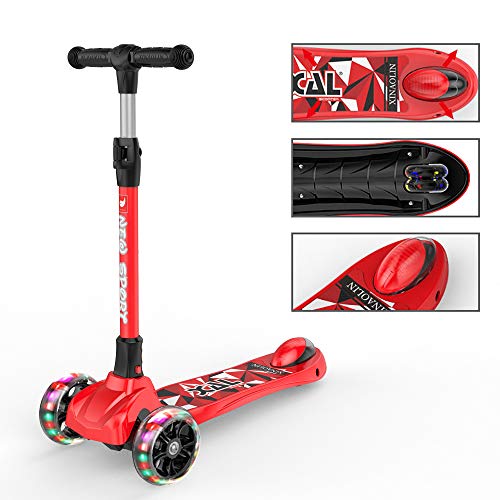 New Olym Kick Scooter for Kids 3 Wheel Foldable for Big Boys or Girls Toddlers,4 Adjustable Height with Extra Wide Deck All-Covered Brake for Children 3-14