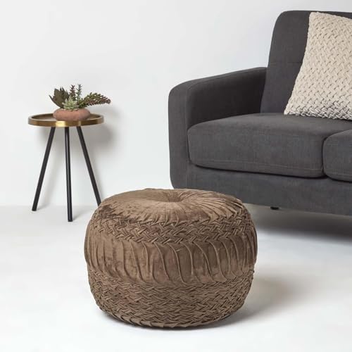 Pouf repose pieds marron Sofia petit tabouret velours - 3