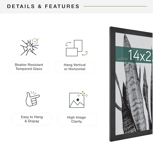 MCS Studio Gallery 14x22 Poster Frame Black Woodgrain, Vertical & Horizontal Wall Hanging Large Picture Frame for Photos, Posters & Art Prints (1-Pack)