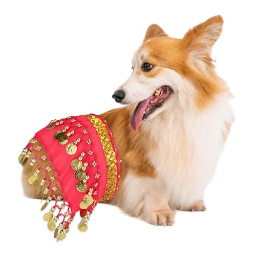 Lyreh Bauchtanz-Röcke für Hunde, Corgi-Hüftkette Hüfttuch-Kostüm Bauchtanz-Accessoire Welpen für Haustier-Cosplay-Partys und Halloween-Feiern (Rosérot)