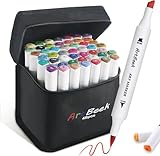 ArtBeek Alcohol Markers Brush Tip, Double Tipped Art Marker Set for Artist Adults Coloring Sketching Drawing Alcohol Based Ink, Brush Chisel Dual Tips, 48 Colors w/ 1 Blender and Case (49)