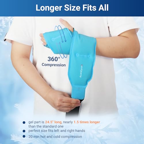 Image of Comfytemp 24.5 inch Extra Long Wrist Ice Pack Wrap for Carpal Tunnel Relief, FSA Eligible HSA, Reusable Gel Wrist Brace Hot Cold Compress for Hand Forearm Pain, Arthritis, Injuries, Recovery Item