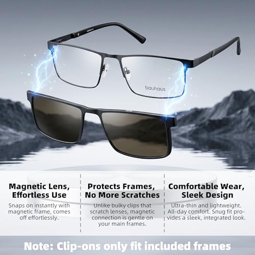 Image of Bauhaus Magnetic Clip on Sunglasses Women Polarized UV Square Men Sunglasses Night Driving Eyeglasses For Fishing Hiking
