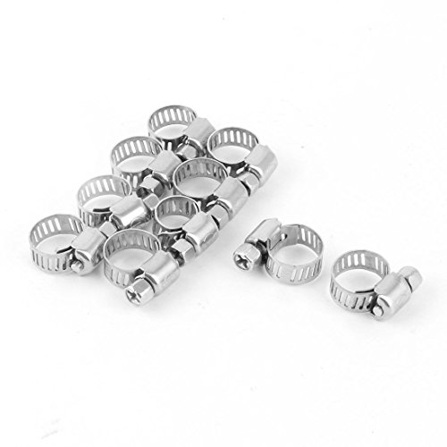 Aexit Stainless Steel Clamps Adjustable Worm Gear Tube Pipe Fitting Clip Hose Clamp Silver Tone 6-12mm Dia Strap Clamps 10 Pcs