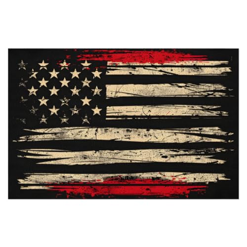 Placemats Set of 4 Heat-Resistant Rectangle Place Mats Independence Day USA Flag Washable Plastic PVC Dining Table Mat Non-Slip Wipeable Woven Vinyl Placemat for Kitchen Patio Table Decor