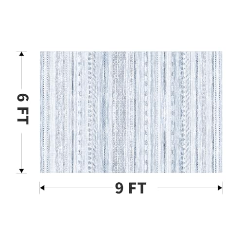 6x9 Area Rugs for Living Room Machine Washable Rug Distressed Indoor Carpet Neutral Moroccan Boho Rug Ultra Soft Area Rug for Bedroom Dining Room Playroom Office,Blue