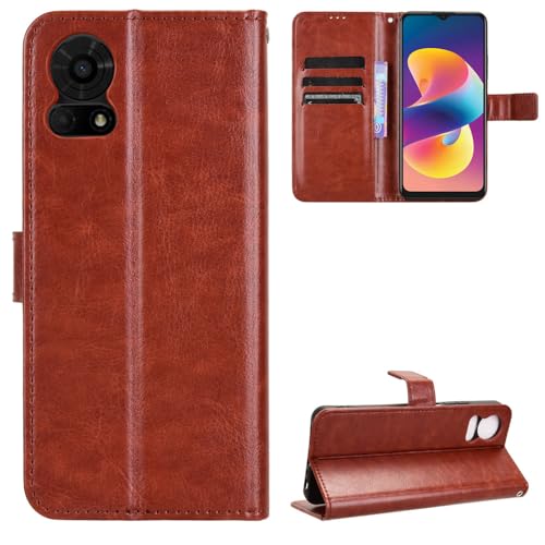 Kukoufey Flip Leathe Case Compatible with TCL 50 LE T510SP Cell Phone Protective Case Brown