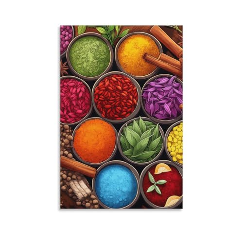 Cuadros decoracion de cocina y comedor con lienzo de especias coloridas para poster de pared
