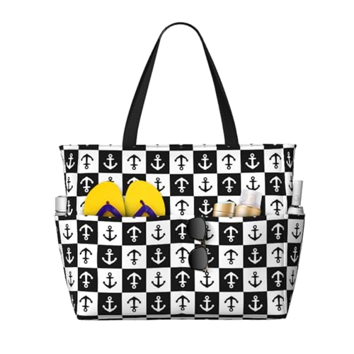 Nautical Anchors1 For Beach Bag For Women Large Beach Tote Bag Waterproof Sandproof Swim Bag With Zipper Pockets Beach Vacation Travel