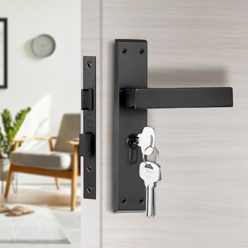 Image of Yale YECM-405-8P-TT-BM Mortise Door Lock for Bedroom /Home /Office /Hotel Suitable for Left /Right Handed Doors, Handle Set Comes with 8 inch Backplate Thumb Turn, 3 Keys Cylinder and Lock Body (Black Matt)