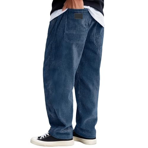 JiXiang Mens Corduroy Pants Baggy Wide Leg Casual Elastic Waist Harem Sweatpants Drawstring Loose Fit Casual Long Trousers