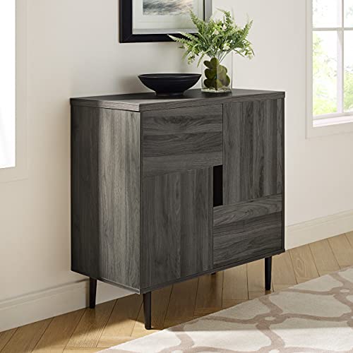 Walker Edison Modern Color Pop Buffet Accent Entryway Bar Cabinet Storage Entry Table Living Room Dining Room, 30 Inch, Slate Grey And Red Interior #TOP1