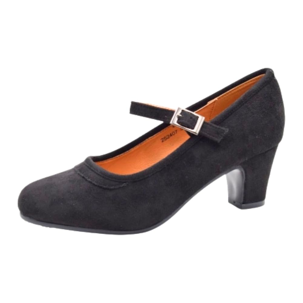 PASARELA - Zapatos de Baile Flamenco de Piel Vegana de Ante con Clavos para niña y Mujer Tallas 27 al 43 Color Negro Antelina