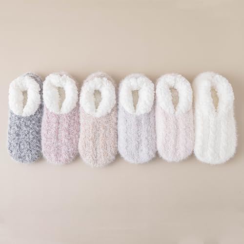 Image of Fluffy Fuzzy Slipper Socks with Grips for Women & Men for House | Unisex, Non-Slip, Thick Fleece Lined, Warm, Cozy, Sleeping, Winter, Cold Weather, Indoor Floor
