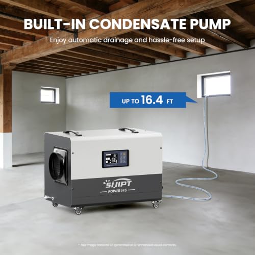 Image of 145 Pints Commercial Crawl Space Dehumidifier for Basement w /Pump & Drain